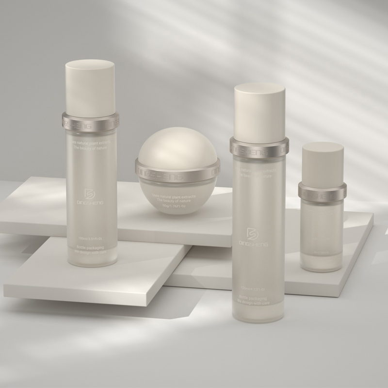 White frosted glass cosmetics bottles